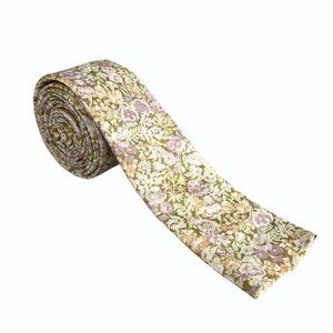 Vtg Liberty of London Skinny Square End Cotton Tie Pastel Floral Print Academia